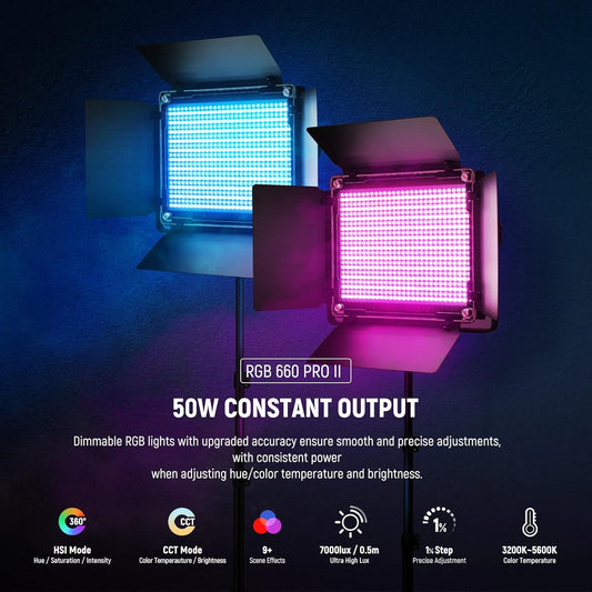 Luces LED NEEWER Upgraded 660 PRO II RGB con App Control & Tripodes