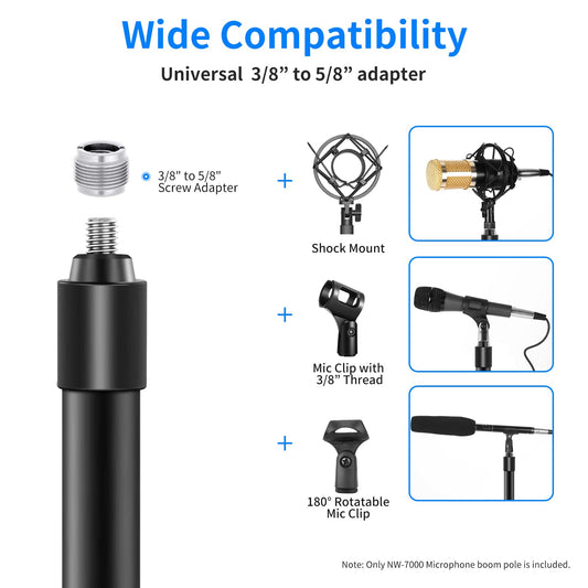 NEEWER NW-7000 Microphone Boom Arm Pole - Extendible de 3/8" a 5/8"