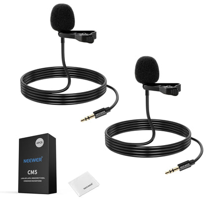 Micrófonos de solapa NEEWER CM5 (2 Cables), 3.9ft/1.2m - Omnidirectional Condenser 3.5mm