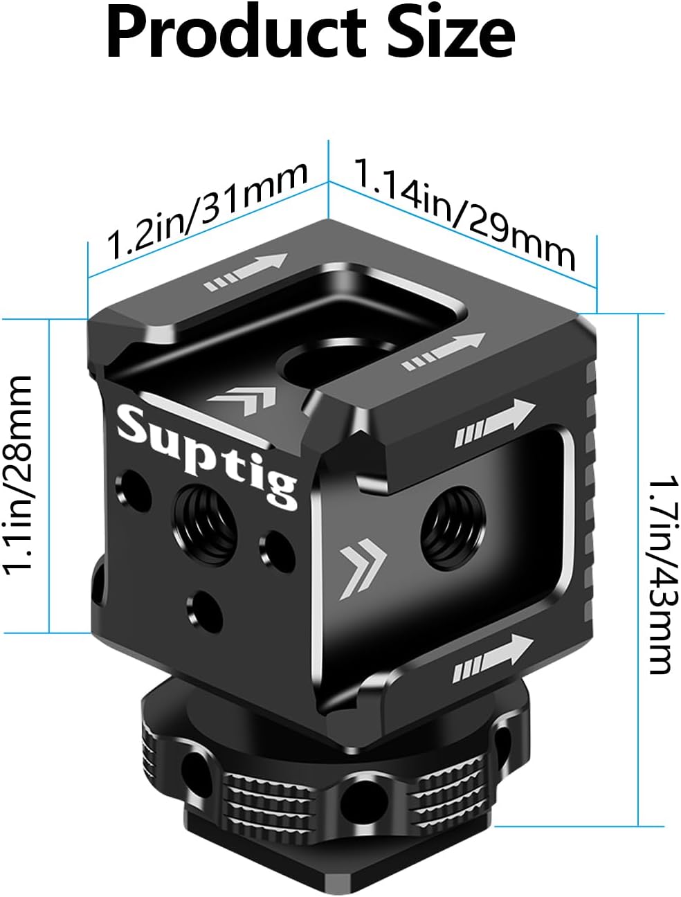 Suptig 3 Port Cold Shoe Mount with 1/4"-20 Thread for Camera Cage Flash LED Monitor Microphone etc.