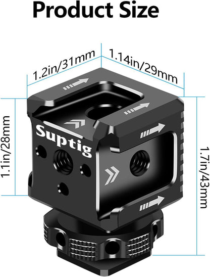 Suptig 3 Port Cold Shoe Mount with 1/4"-20 Thread for Camera Cage Flash LED Monitor Microphone etc.