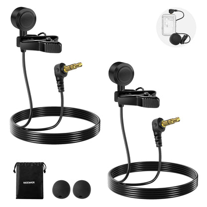 Micrófonos de solapa NEEWER CM5 (2 Cables), 3.9ft/1.2m - Omnidirectional Condenser 3.5mm