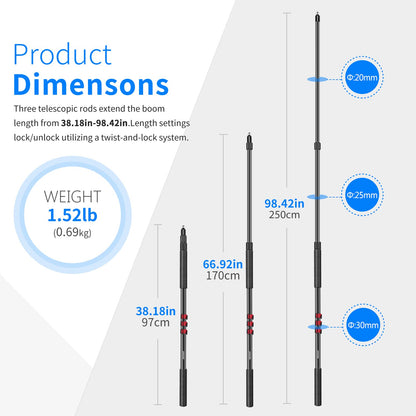 NEEWER NW-7000 Microphone Boom Arm Pole - Extendible de 3/8" a 5/8"