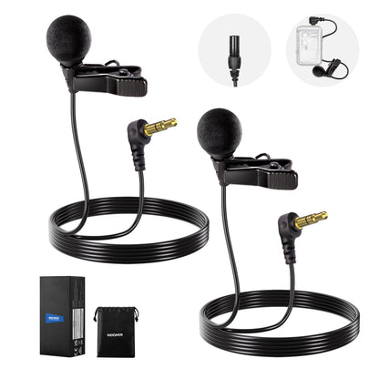 Micrófonos de solapa NEEWER CM5 (2 Cables), 3.9ft/1.2m - Omnidirectional Condenser 3.5mm