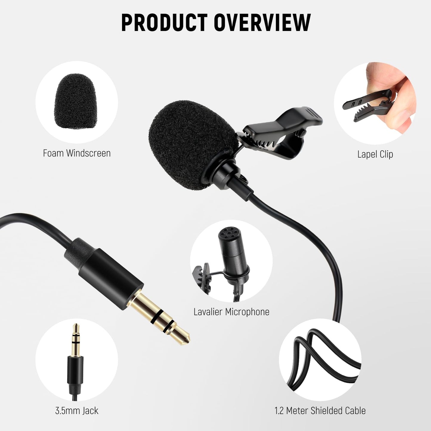Micrófonos de solapa NEEWER CM5 (2 Cables), 3.9ft/1.2m - Omnidirectional Condenser 3.5mm