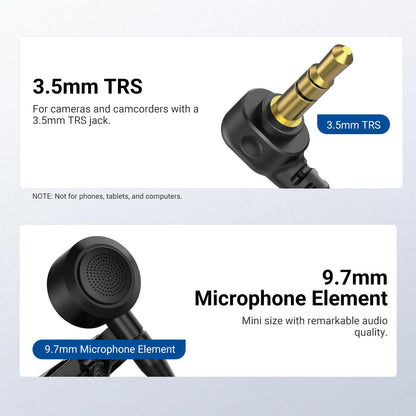 Micrófonos de solapa NEEWER CM5 (2 Cables), 3.9ft/1.2m - Omnidirectional Condenser 3.5mm