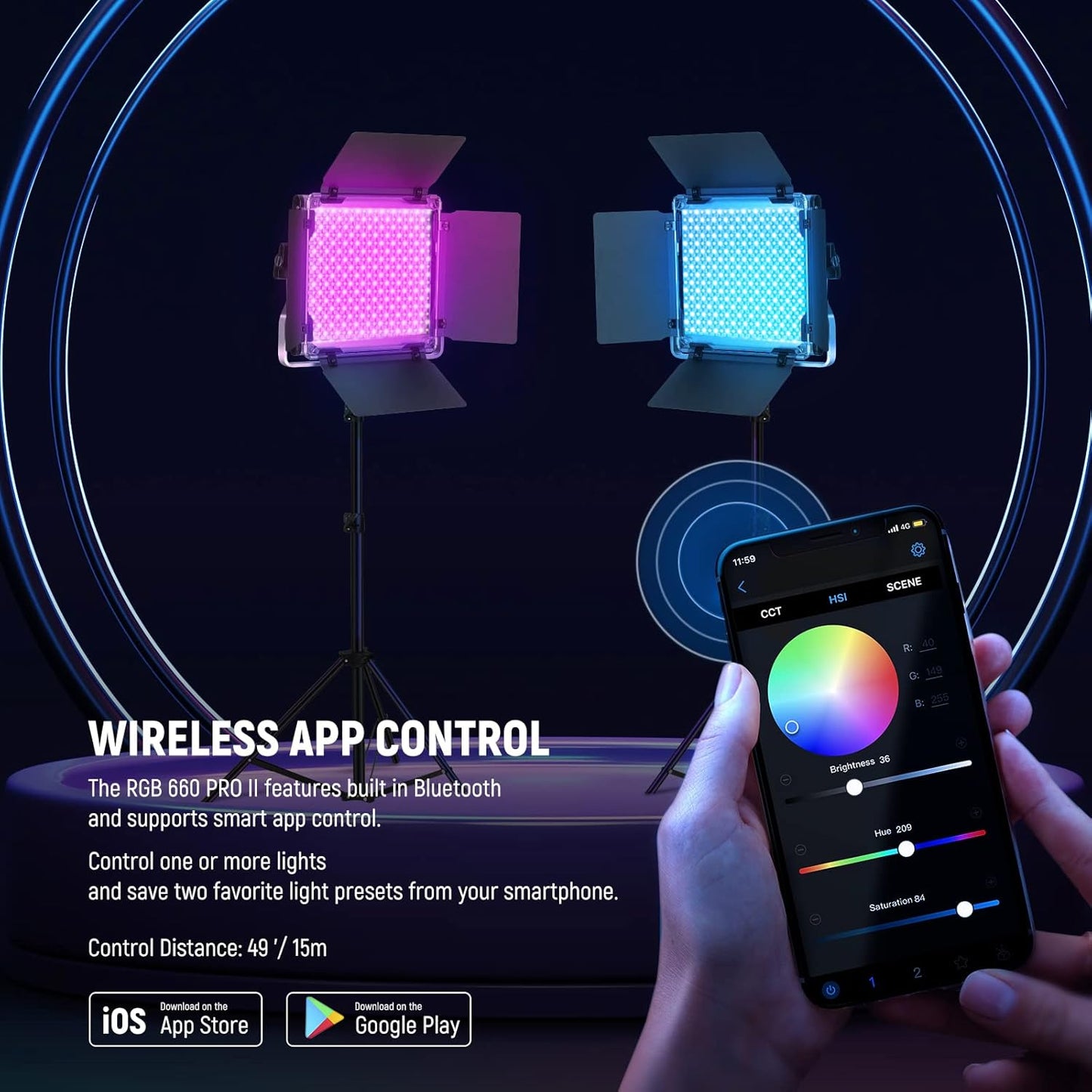 Luces LED NEEWER Upgraded 660 PRO II RGB con App Control & Tripodes