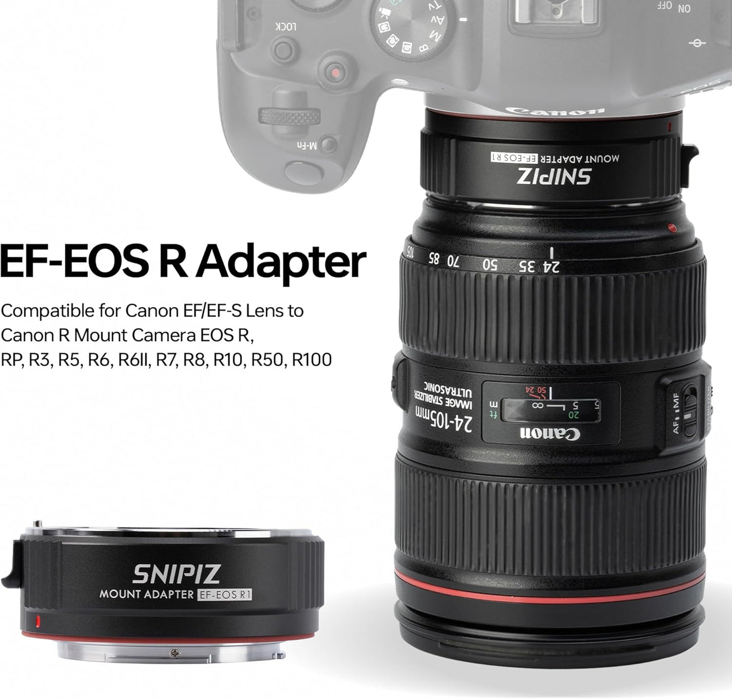 Lens Mount Adapter EF-EOS R Auto-Focus Lens Converter Compatible with Canon EF/EF-S Lens for Canon R Mount Camera EOS R, RP, R3, R5, R6, R6II, R7, R8, R10, R50, R100