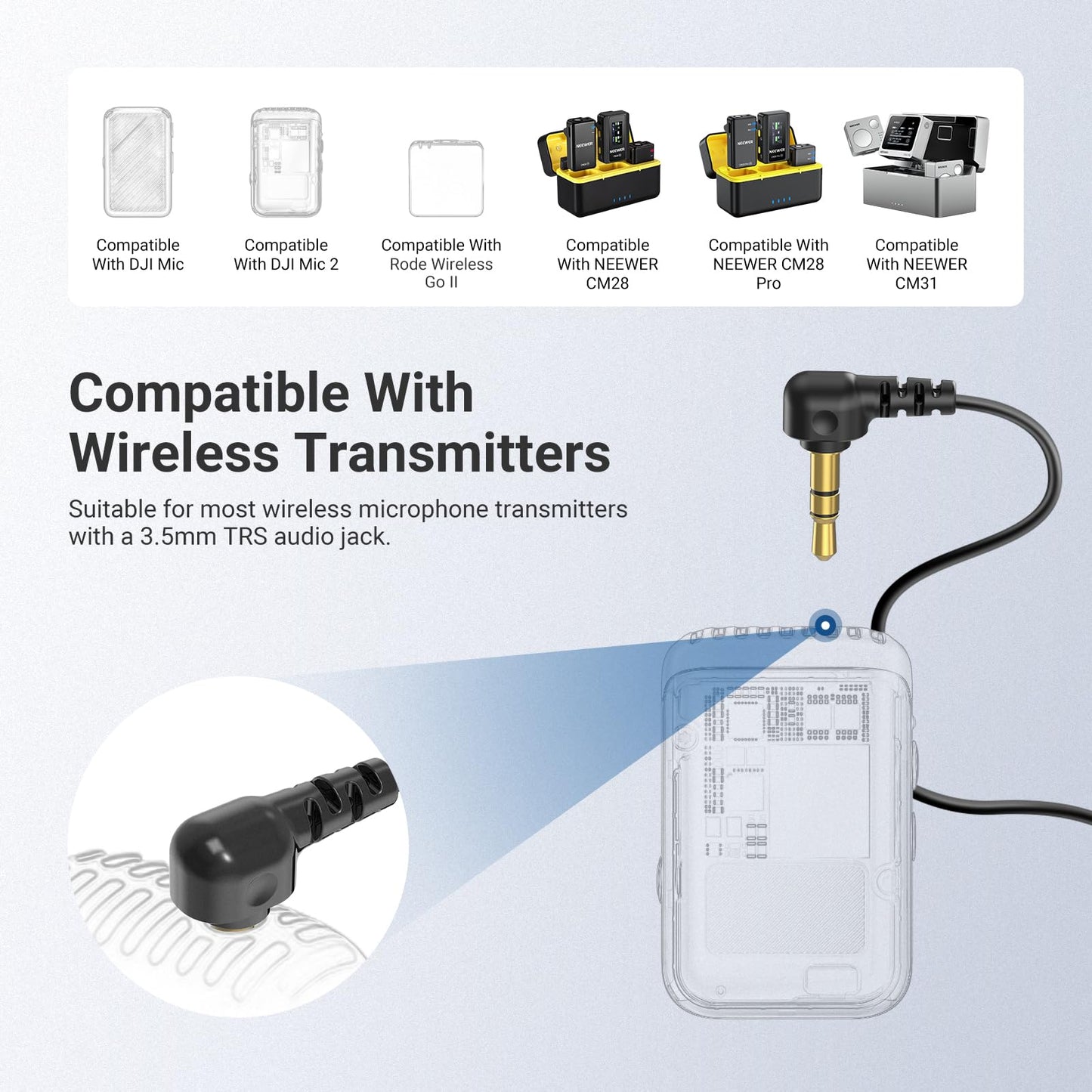 Micrófonos de solapa NEEWER CM5 (2 Cables), 3.9ft/1.2m - Omnidirectional Condenser 3.5mm