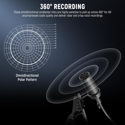 Micrófonos de solapa NEEWER CM5 (2 Cables), 3.9ft/1.2m - Omnidirectional Condenser 3.5mm