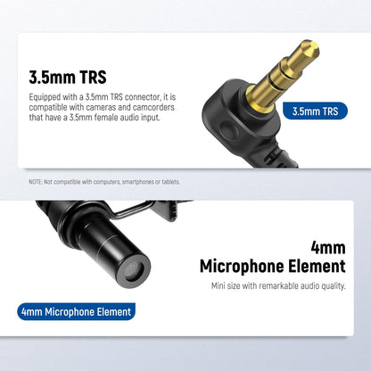Micrófonos de solapa NEEWER CM5 (2 Cables), 3.9ft/1.2m - Omnidirectional Condenser 3.5mm