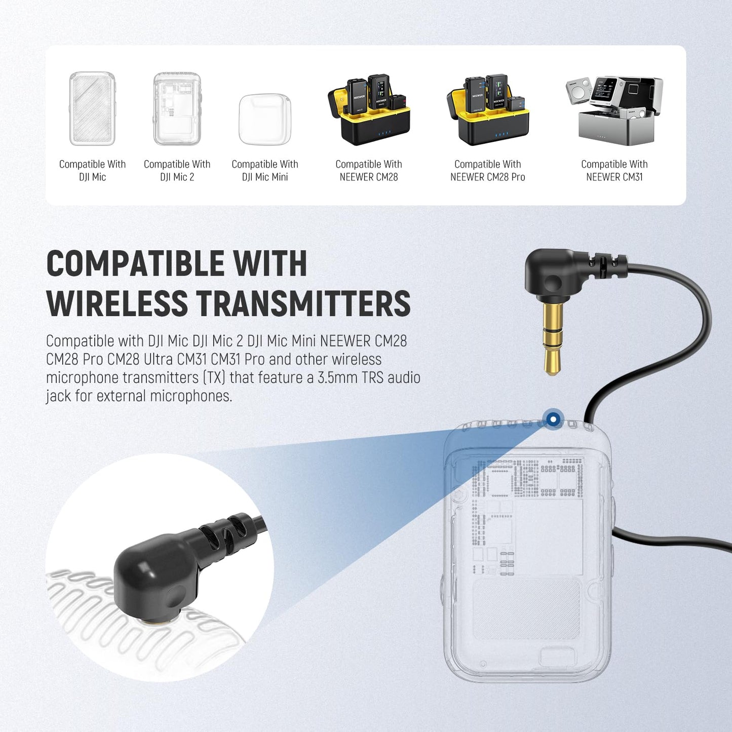 Micrófonos de solapa NEEWER CM5 (2 Cables), 3.9ft/1.2m - Omnidirectional Condenser 3.5mm