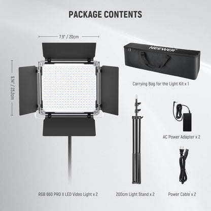 Luces LED NEEWER Upgraded 660 PRO II RGB con App Control & Tripodes
