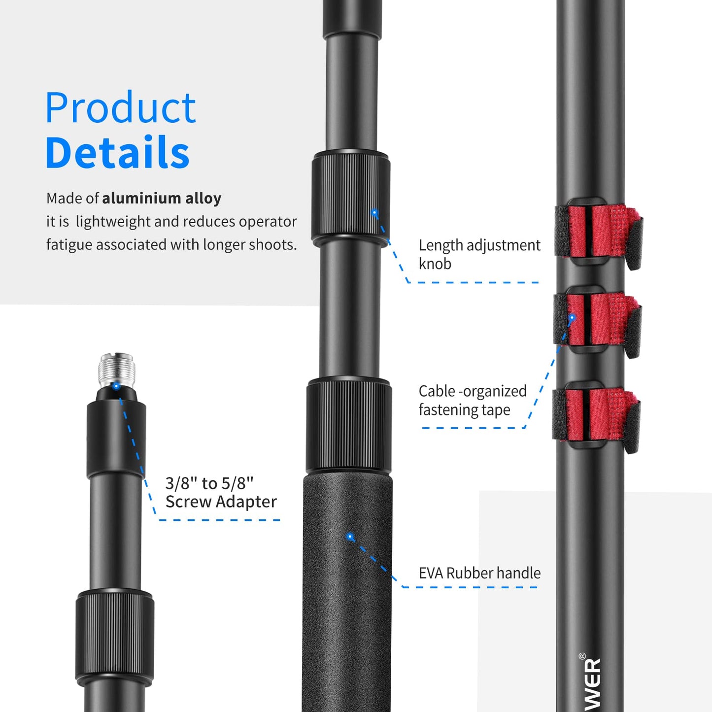 NEEWER NW-7000 Microphone Boom Arm Pole - Extendible de 3/8" a 5/8"