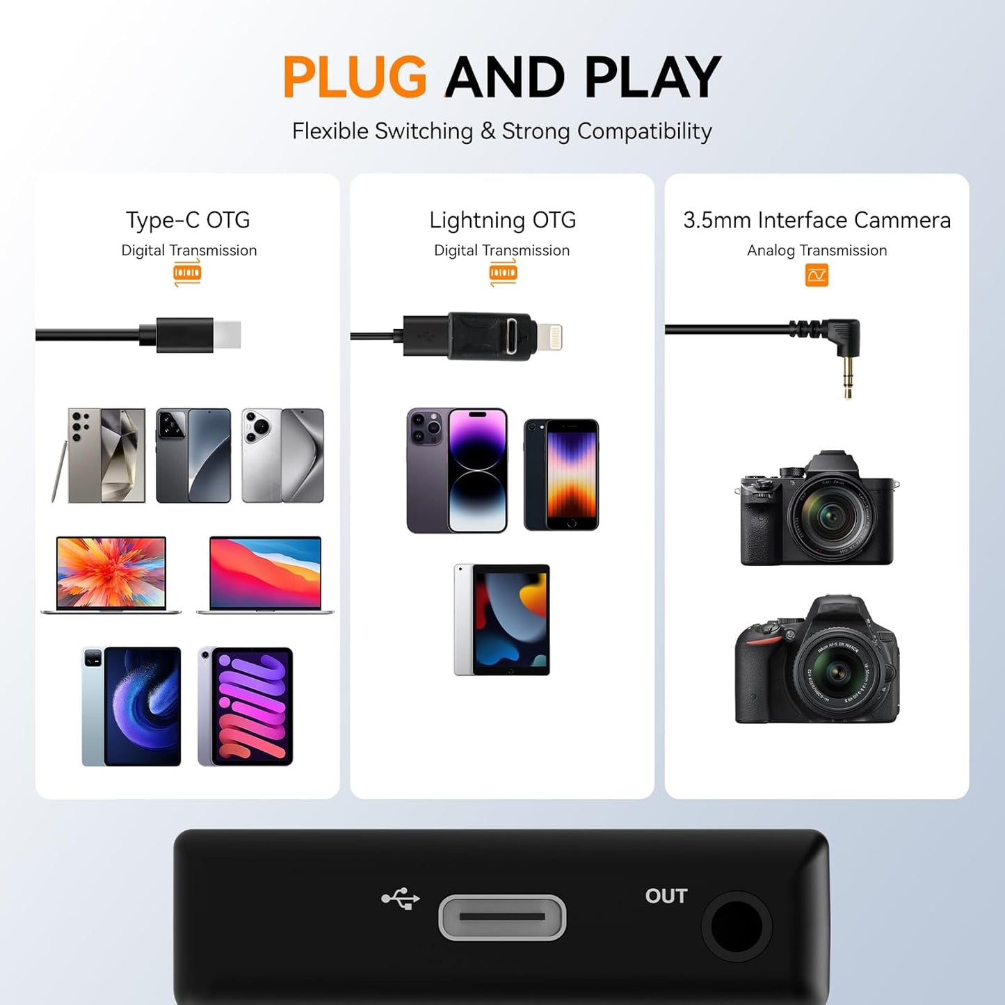 Sistema de 4 micrófonos de solapa inalámbricos, Compatible con iPhone, Android, Camera