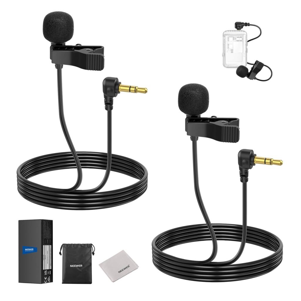 Micrófonos de solapa NEEWER CM5 (2 Cables), 3.9ft/1.2m - Omnidirectional Condenser 3.5mm