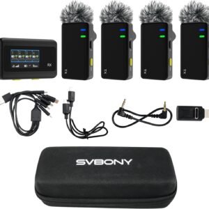 Sistema de 4 micrófonos de solapa inalámbricos, Compatible con iPhone, Android, Camera