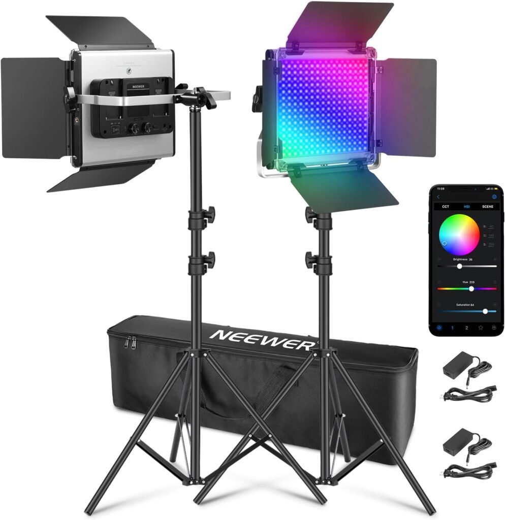 Luces LED NEEWER Upgraded 660 PRO II RGB con App Control & Tripodes